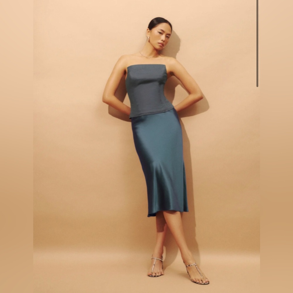 Reformation Ella Satin Skirt in Slate | size 4